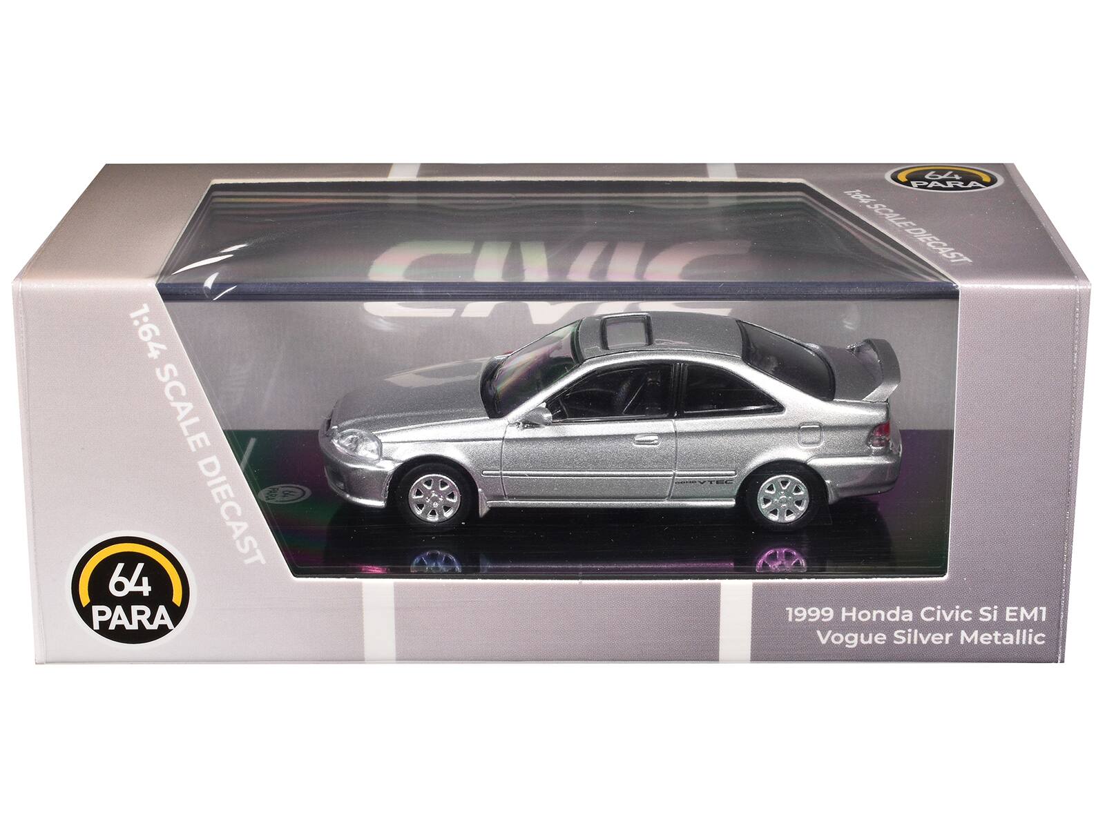 1:64 SCALE DIECAST  
64 PARA  
1999 Honda Civic Si EM1 Vogue Silver Metallic