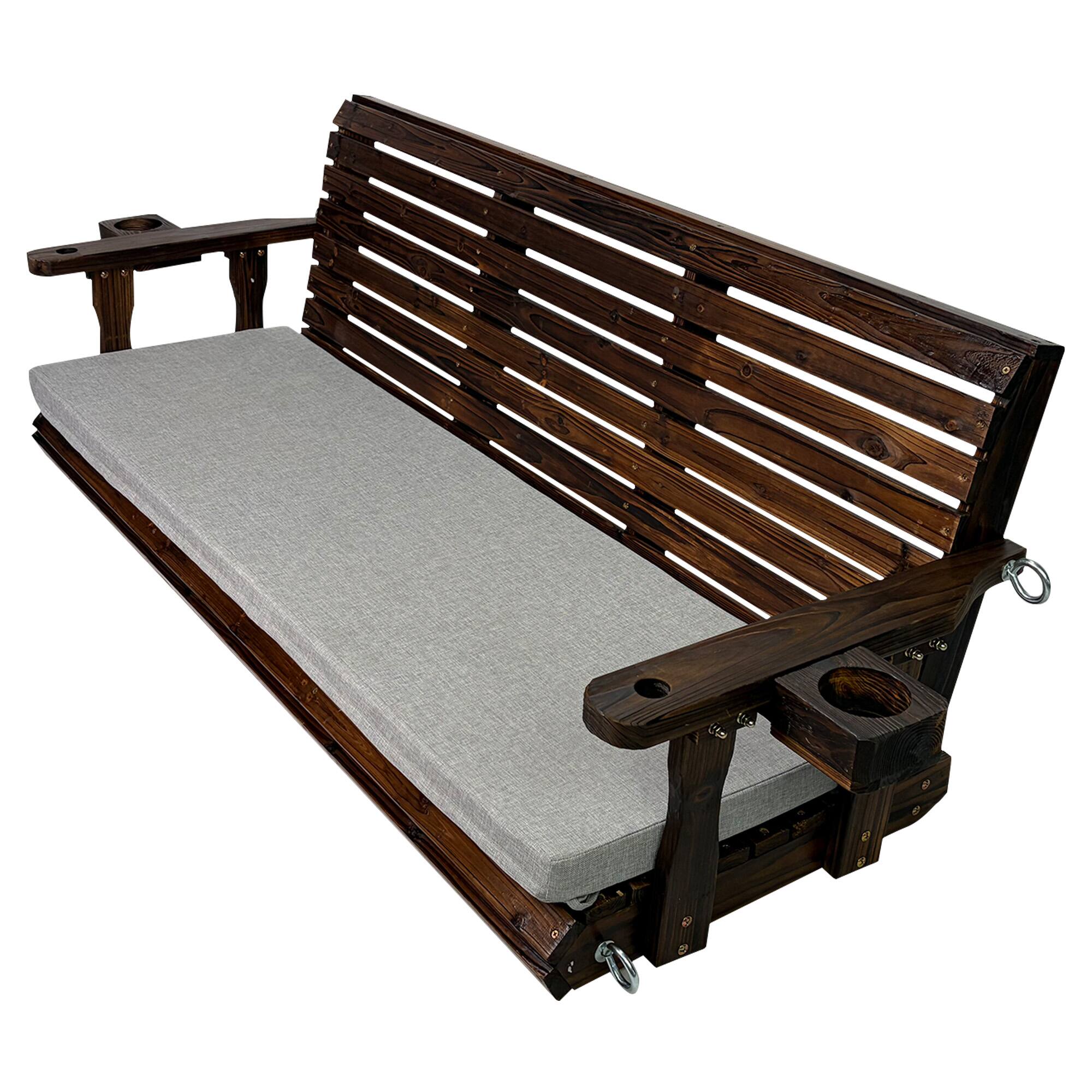 Alt View 2. Fortune Candy - Outdoor Wooden Porch Swing, 5 FT Patio Hanging Bench with Cushion, Heavy Duty 880 LBS, Weather-Resistant for Backyard - Deep Brown.