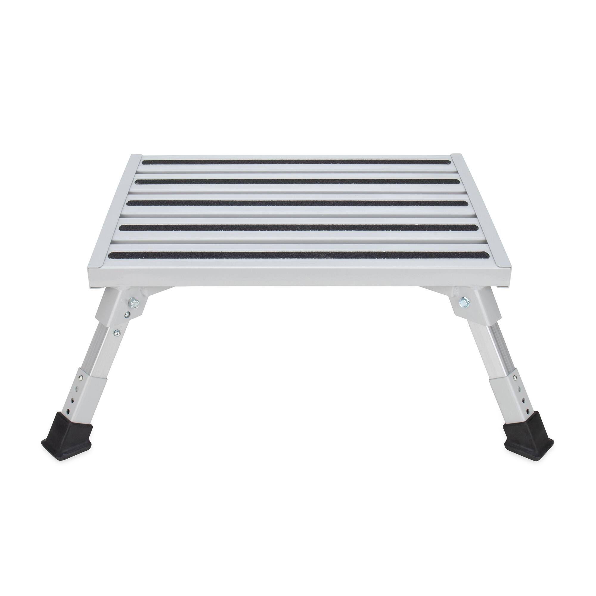 Alt View 5. Camco - Camco Folding Aluminum Step Stool, Adjustable Height for RV and Trailers, Silver - Silver.