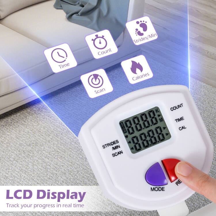 Time Count Scan Strides/Min Min Calories STOP STRIDES /MIN SCAN K M COUNT TIME CAL LCD Display Track your progress in real time MODE RE