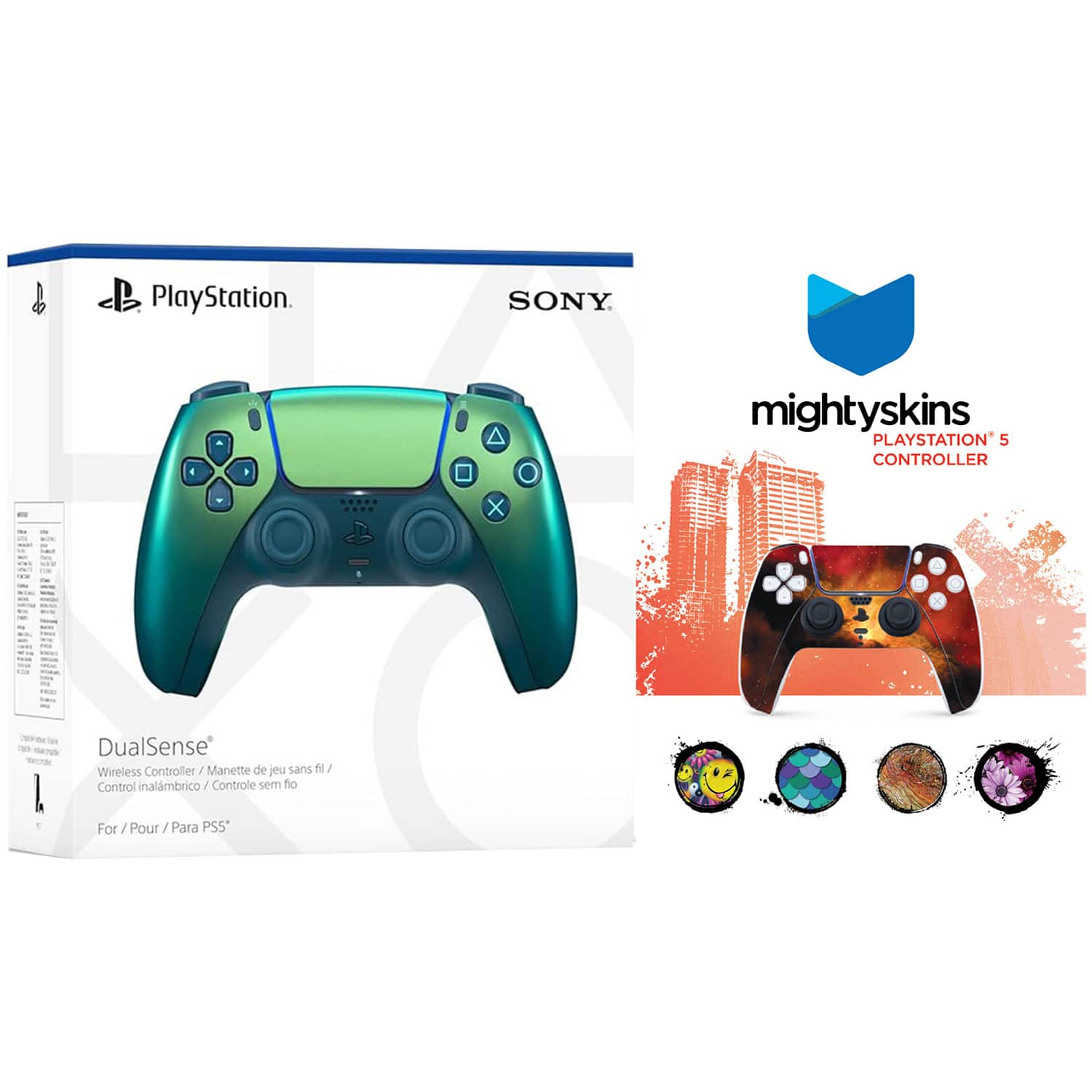 PlayStation  
SONY  
DualSense®  
Wireless Controller / Manette de jeu sans fil / Control inalámbrico / Controle sem fio  
For / Pour / Para PS5  

mightyskins  
PLAYSTATION®5 CONTROLLER