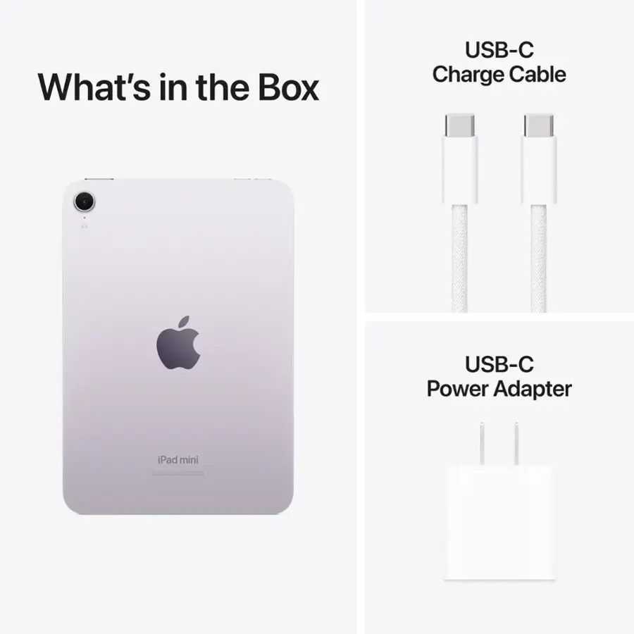 What's in the Box: USB-C Charge Cable, USB-C Power Adapter, iPad mini