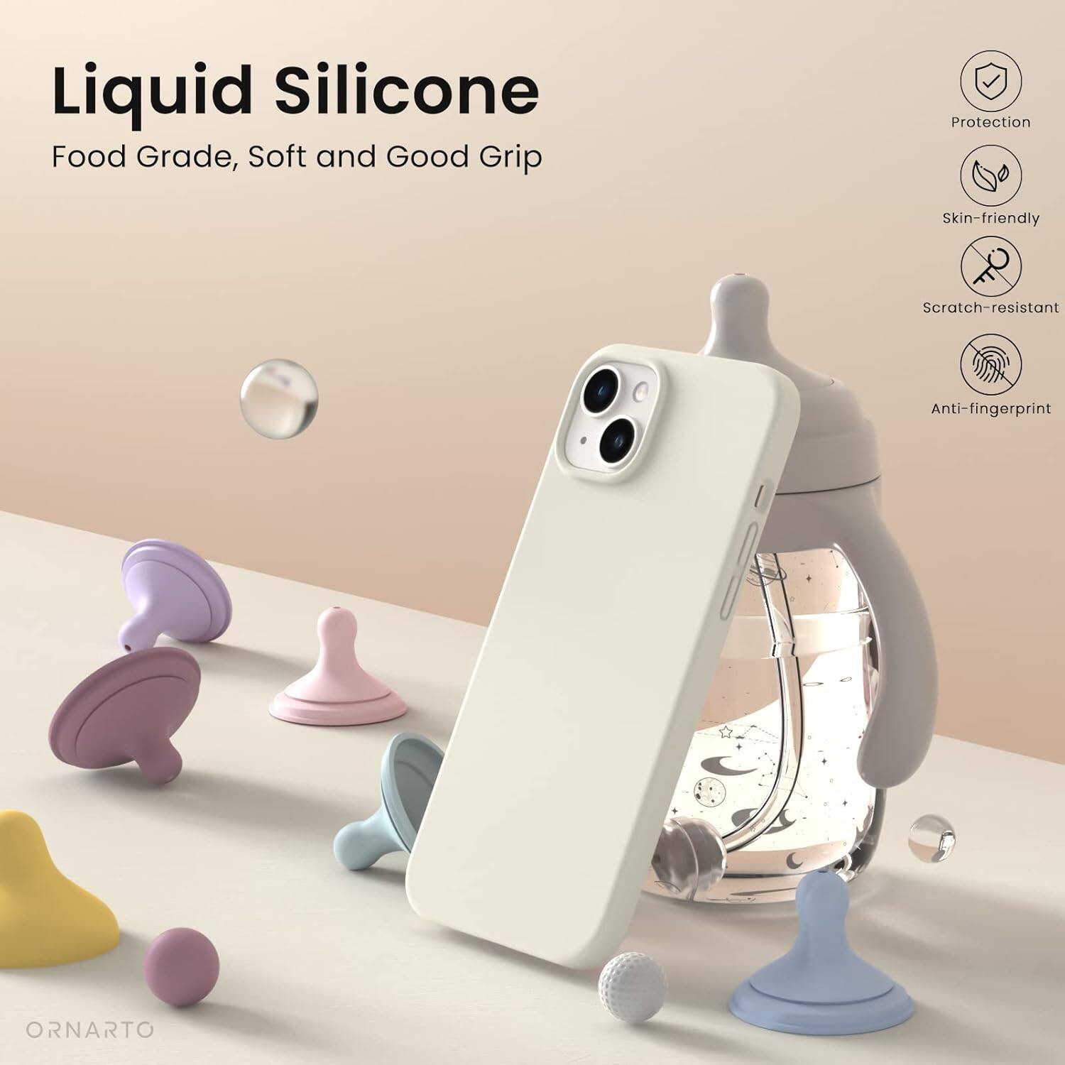 Liquid Silicone, Food Grade, Soft and Good Grip, Protection, Skin-friendly, Scratch-resistant, Anti-fingerprint, ORNARTO