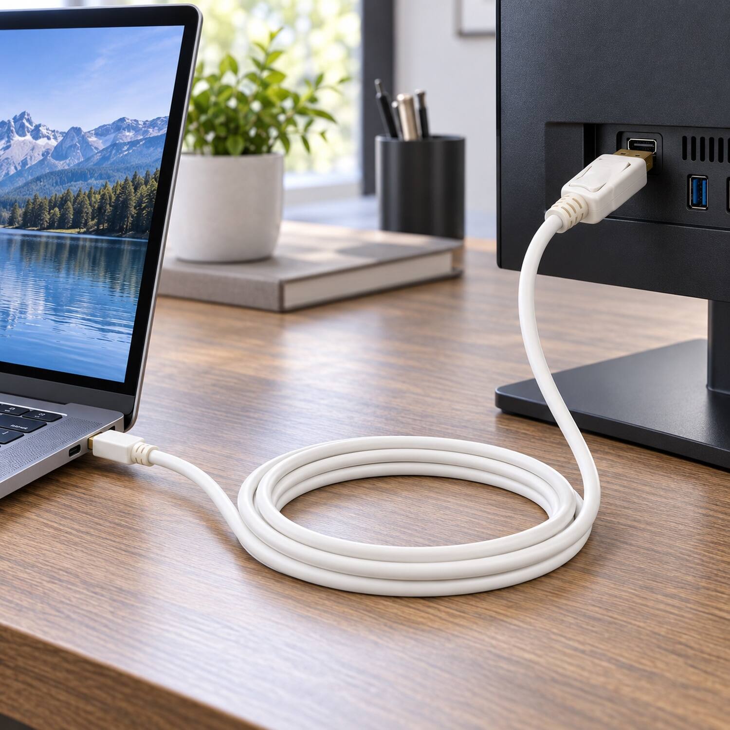 Left. Sanoxy - 15ft Mini DisplayPort to DisplayPort Cable 32AWG - White.