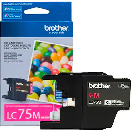 Sure, here is the corrected and grouped text:
---
**Brother**
*At Your Side*
**INK CARTRIDGE**
*CARTOUCHE D'ENCRE*
*CARTUCHO DE TINTA*
*FOR USE WITH*
*POUR UTILISER AVEC*
*PARA USO CON*
*Brother INNOBella*
*Brother LC75M*
*Brother LC75M XL*
*ALTO RENDIMIENTO*
*HIGH YIELD*
**LC75M**
*MAGENTA*
---
**Brother**
*At Your Side*
**INK CARTRIDGE**
*CARTOUCHE D'ENCRE*
*CARTUCHO DE TINTA*
*FOR USE WITH*
*POUR UTILISER AVEC*
*PARA USO CON*
*Brother INNOBella*
*Brother LC75M*
*Brother LC75M XL*
*ALTO RENDIMIENTO*
*HIGH YIELD*
**LC75M**
*MAGENTA*