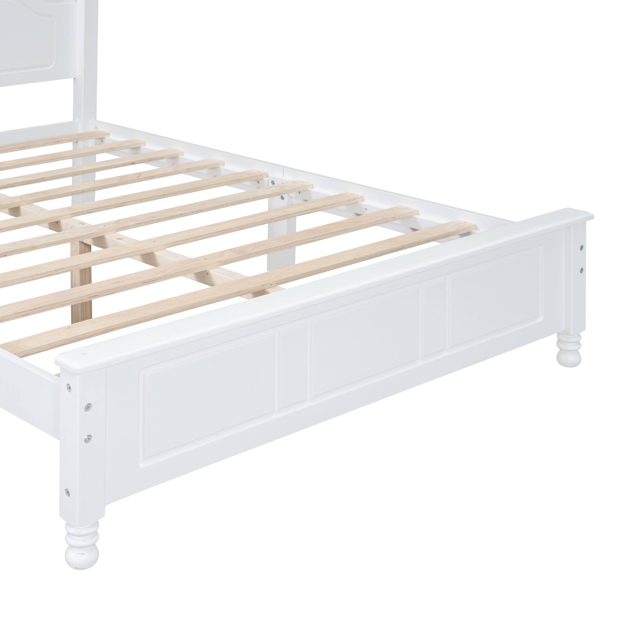Alt View 4. GOODSILO - Full Size Wood Platform Bed Frame with Wooden Slat Support, Retro Style Headboard for Enhanced Bedroom Aesthetics - White.