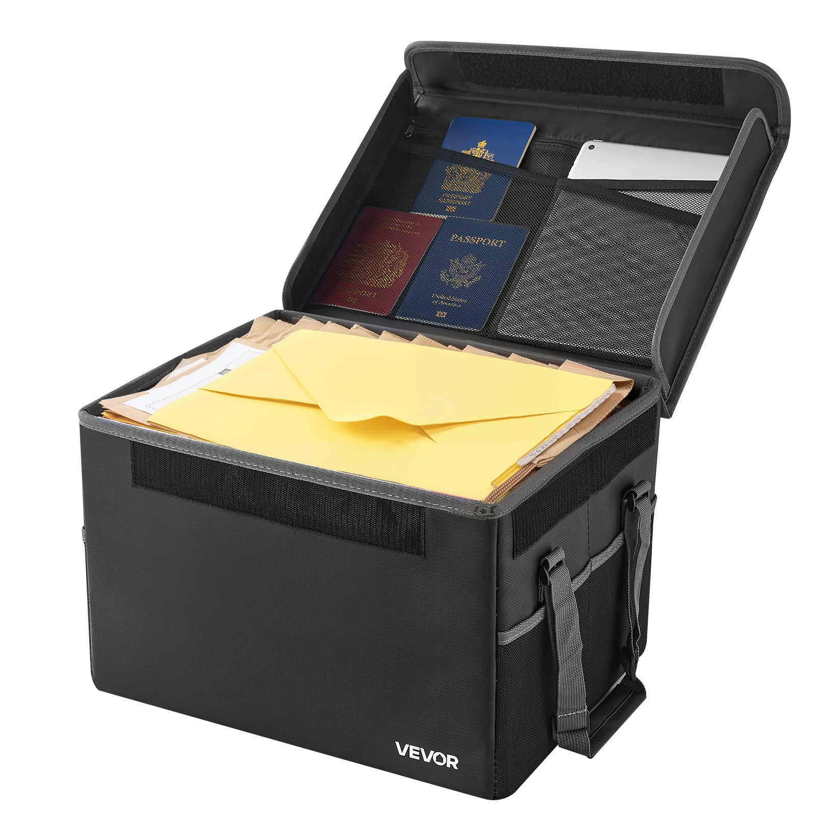VEVOR - Fireproof Document Box, 1832 ℉ Heat Insulated Fireproof & Waterproof Box, Space-Saving and Foldable Design - Black