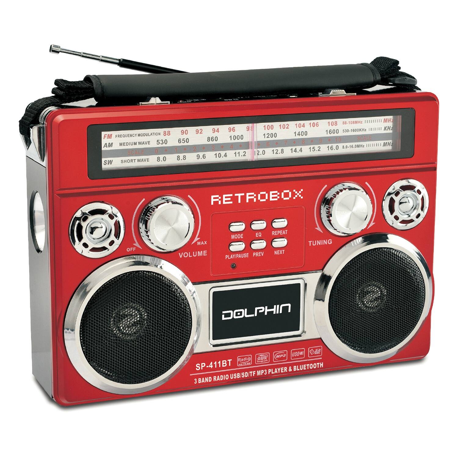 Dolphin - Audio Sp-411bt - Retrobox Portable Mini Bluetooth Speaker - Red