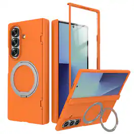 Dteck - Magnetic Case for Samsung Galaxy Z Fold8 Ultra Built-in Screen Protector, 360° Rotating Kickstand Shockproof Hinge Cover - Orange