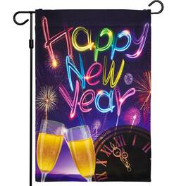 G128 - Happy New Year Garden Flag — 12 x 18 in 150D Polyester Fireworks & Champagne Design - Assorted Colors