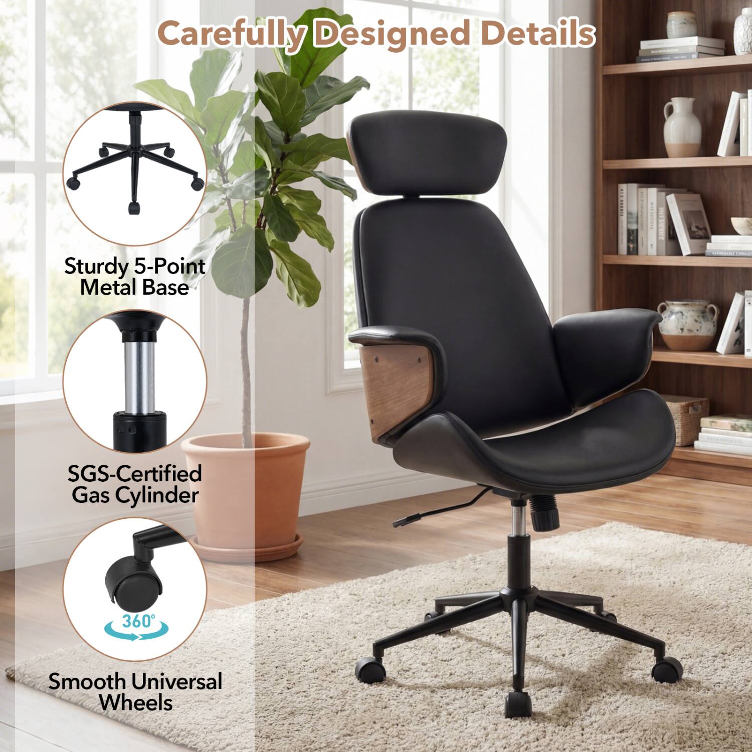 Carefully Designed Details

Sturdy 5-Point Metal Base

SGS-Certified Gas Cylinder

360° Smooth Universal Wheels
