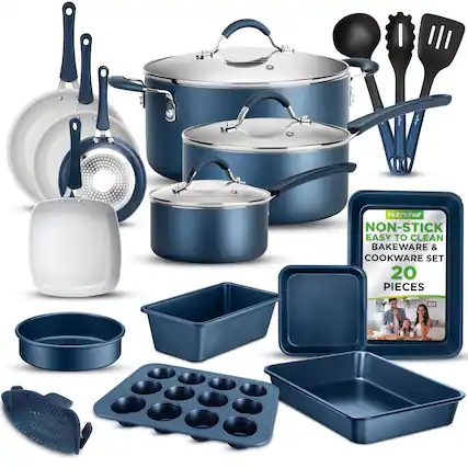 nutrichef NON-STICK EASY TO CLEAN BAKEWARE & COOKWARE SET 20 PIECES