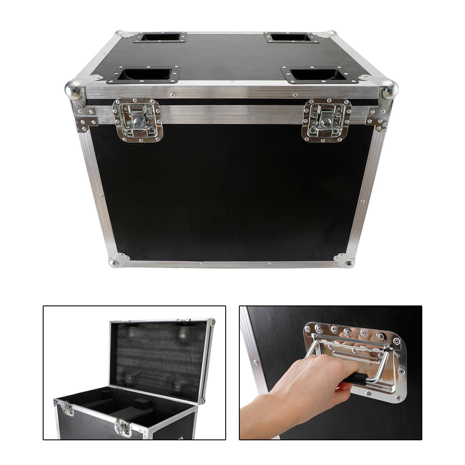 Back. Topteng - Flight Case for Stage Light & Smoke Machine - Heavy-Duty Aluminum Case.
