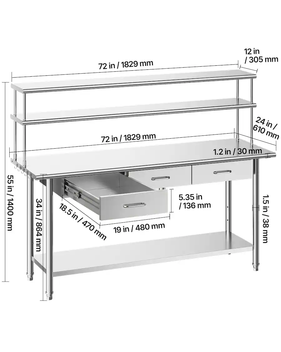 VEVOR Stainless Steel Work Table, 24x72 Inch Food Prep Table with ...