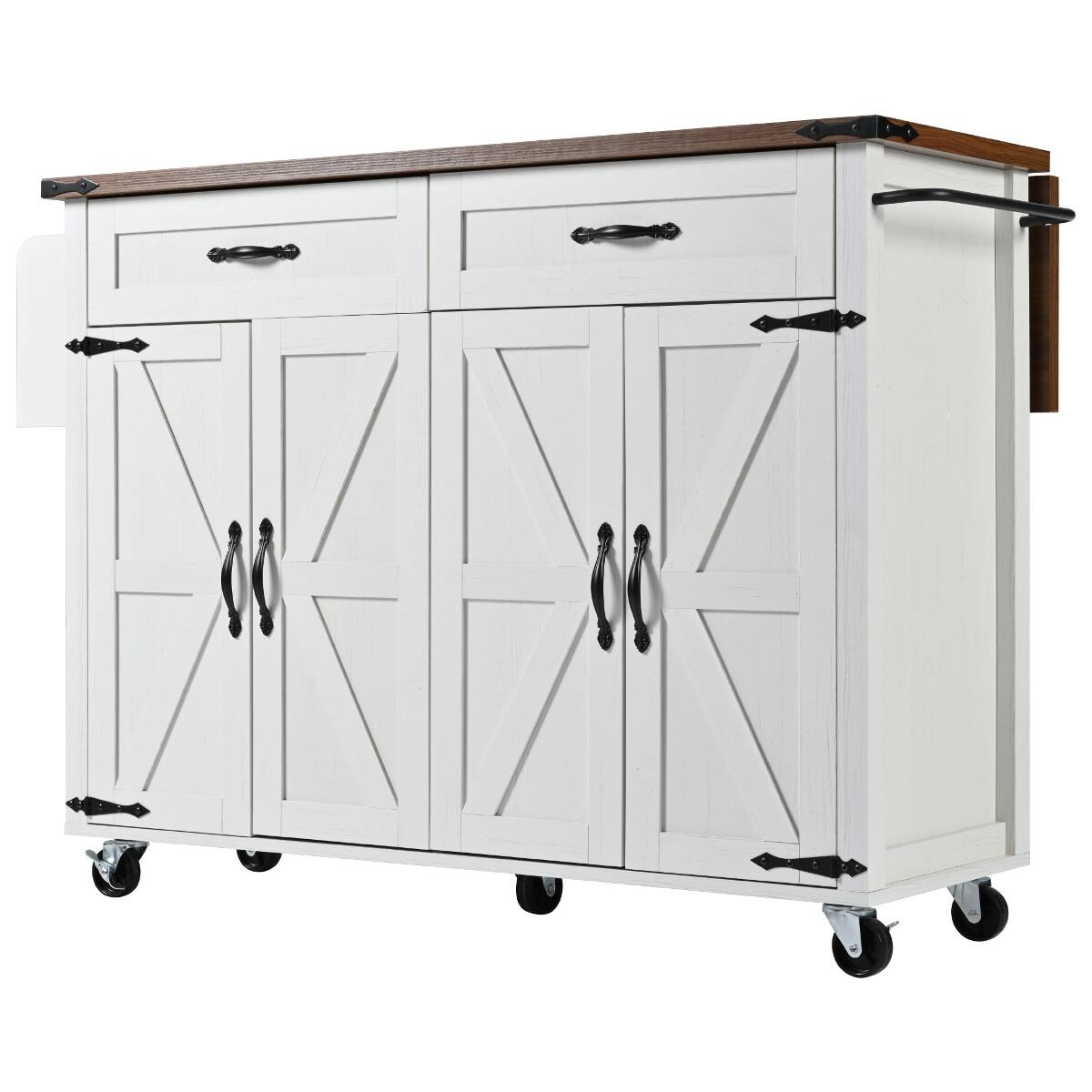Alt View 9. Loheer - Loheer 53.5" Farmhouse Kitchen Island with Drop Leaf, Rolling Kitchen Cart with Power Outlet, White - White.