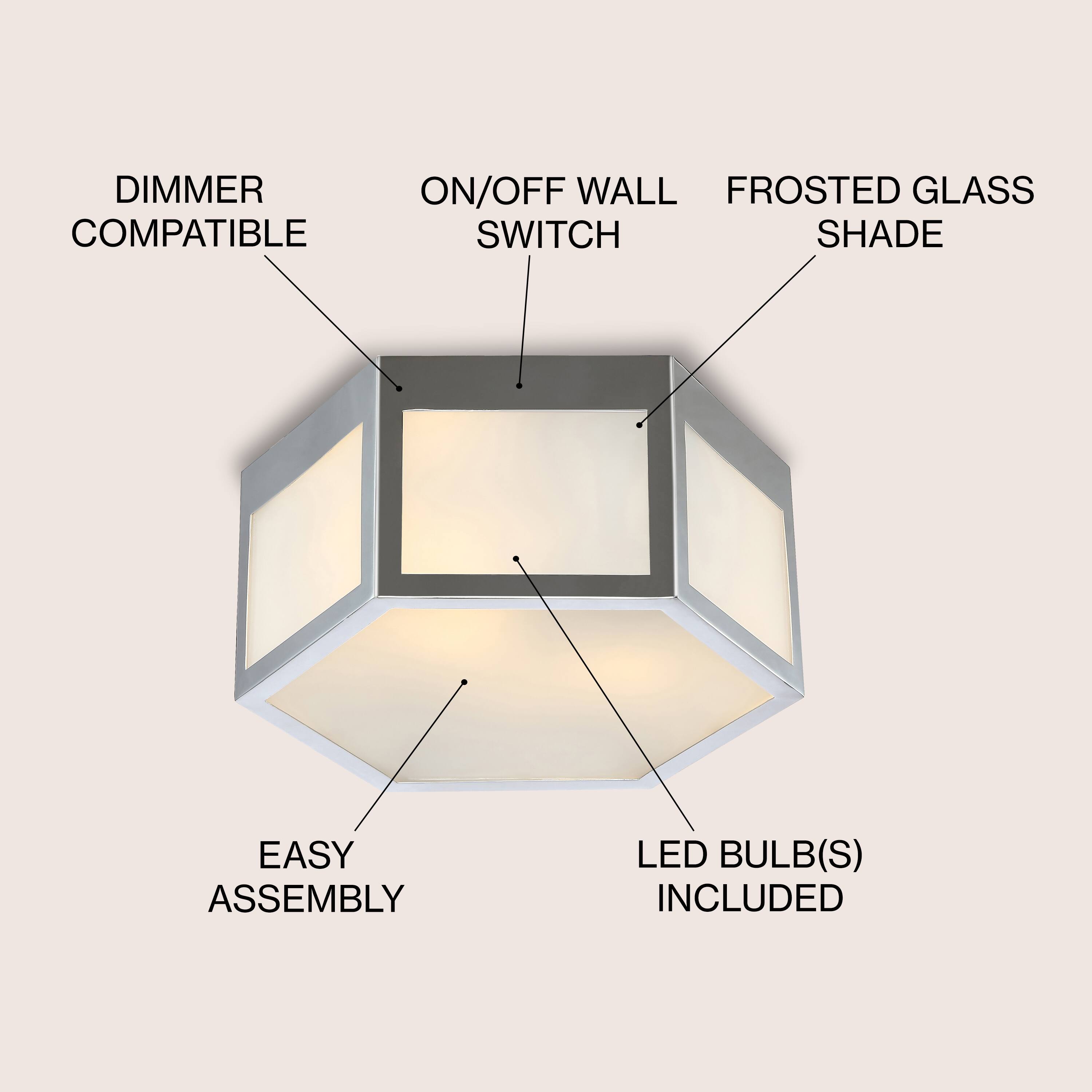DIMMER COMPATIBLE ON/OFF WALL SWITCH FROSTED GLASS SHADE EASY ASSEMBLY LED BULB(S) INCLUDED