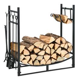 Costway - 30" Firewood Rack W/4 Tool Set Kindling Holders for Indoor & Outdoor - Black