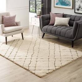 Modway - Jubilant Verona Abstract Geometric Shag Area Rug - Creame and Beige