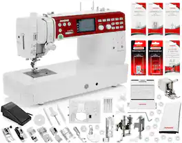Janome - Memory Craft 6650 Sewing Machine - Includes Even Feed Foot + Non-Stick Foot + Clear View 1/4" Foot + More - White/Red