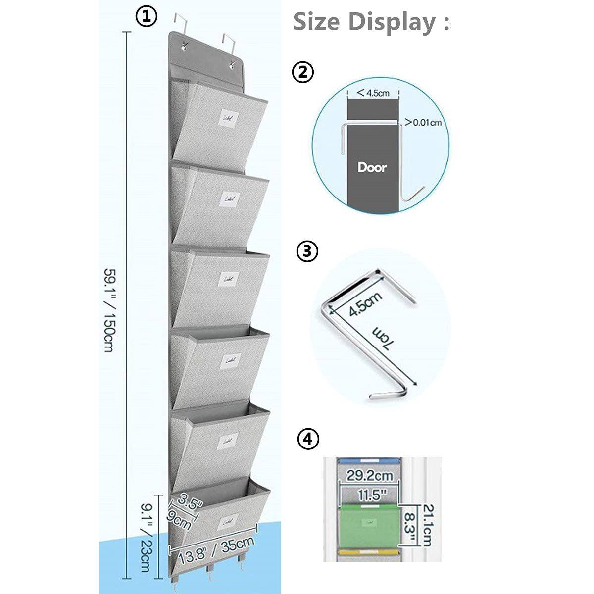 Sure, here is the corrected and grouped text from the image:

---

**Size Display:**

1. **Height:** 59.1" / 150cm

2. **Door Clearance:**
   - < 4.5cm
   - > 0.01cm

3. **Width:** 4.5cm

4. **Dimensions:**
   - 29.2cm
   - 11.5"
   - 8.3"
   - 21.1cm
   - 23cm
   - 13.8"
   - 29.2cm
   - 11.5"
   - 8.3"
   - 21.1cm

5. **Depth:** 9.1" / 23cm

6. **Width:** 13.8" / 35cm

7. **Width:** 3.5"

---
