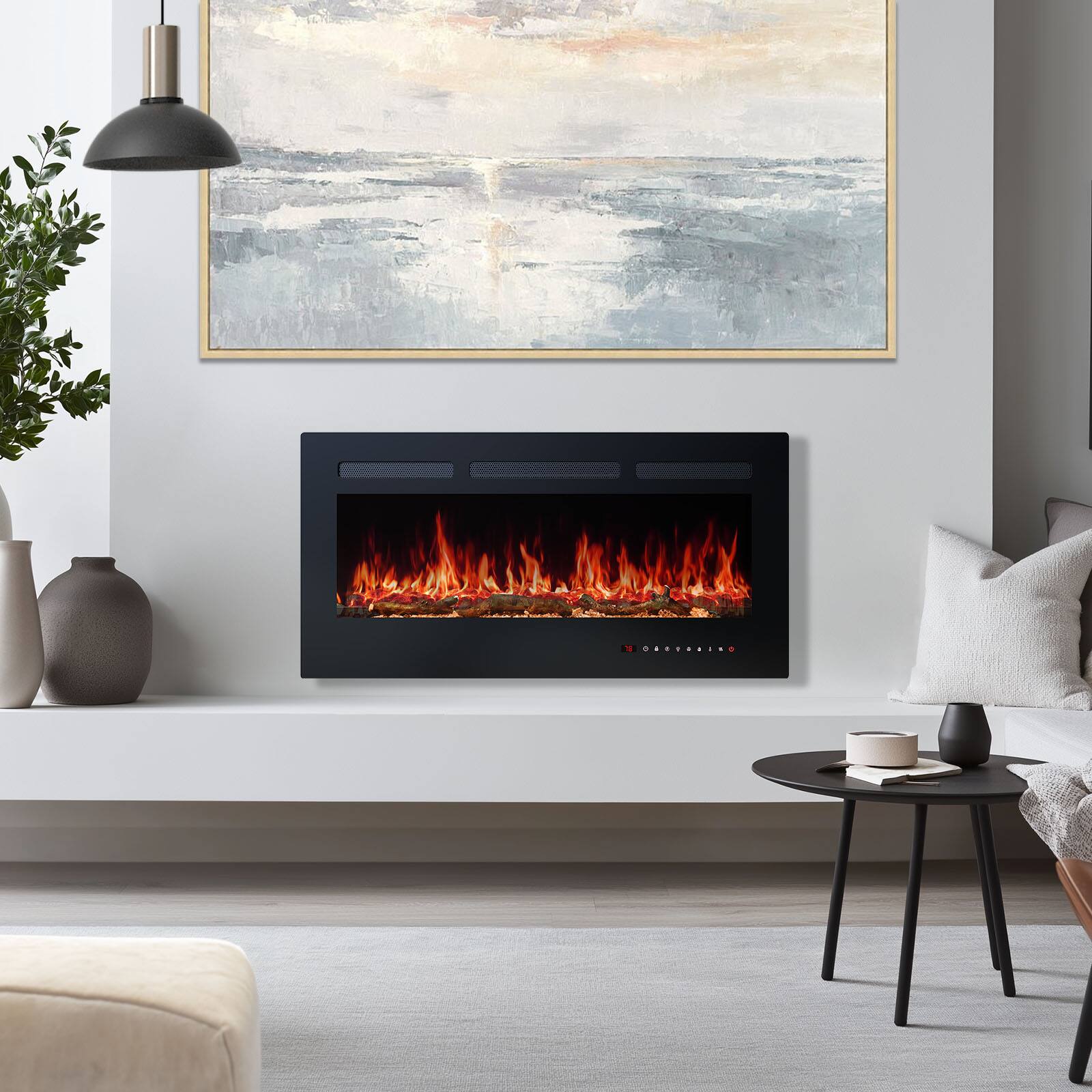 Angle. AENKYO - 36" Electric Fireplace Heater 1500W/750W Wall Mount or Recessed Fireplace Insert and Freestanding - Black.