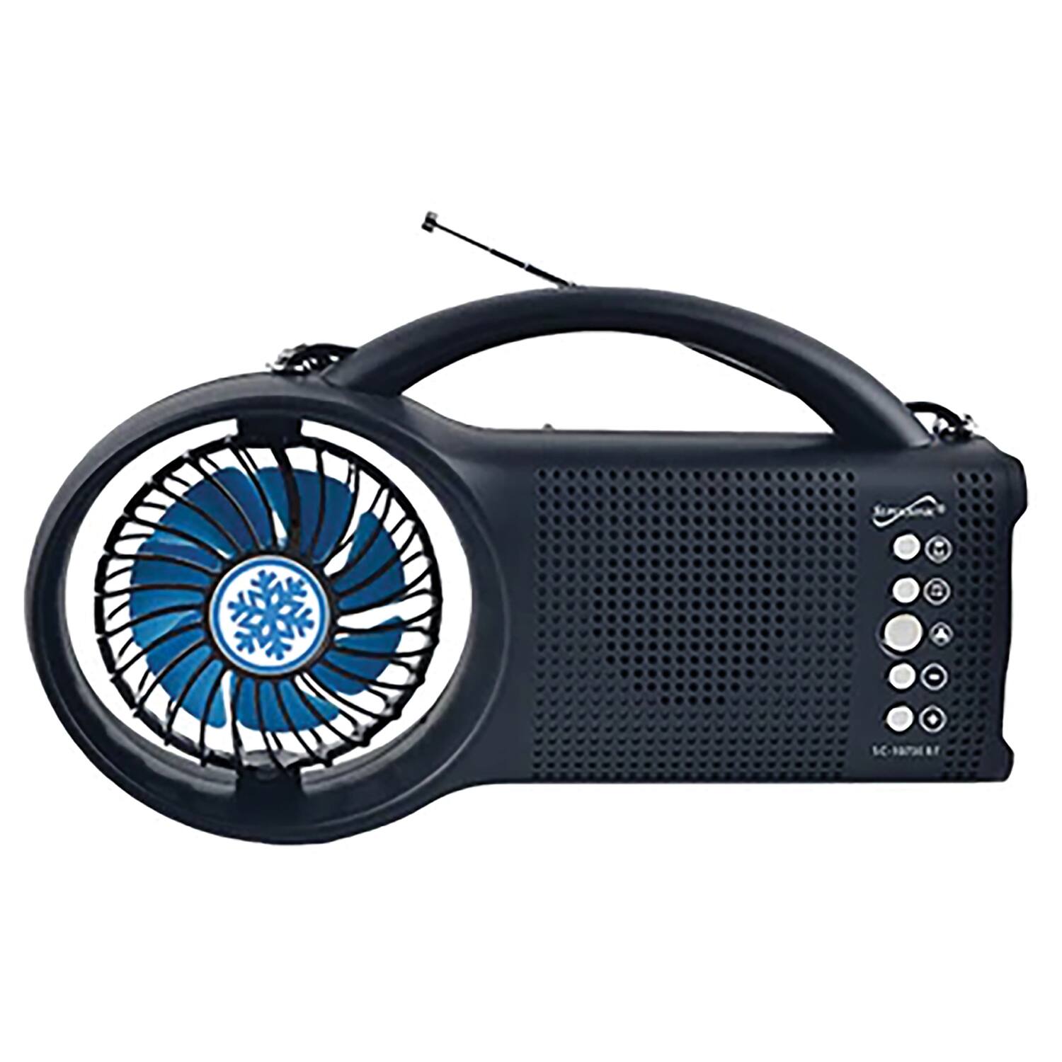 Alt View 1. Supersonic - Portable Bluetooth Solar-Powered Speaker SC-1073ERF with FM Radio, LED Torch Light, and Fan - Black.