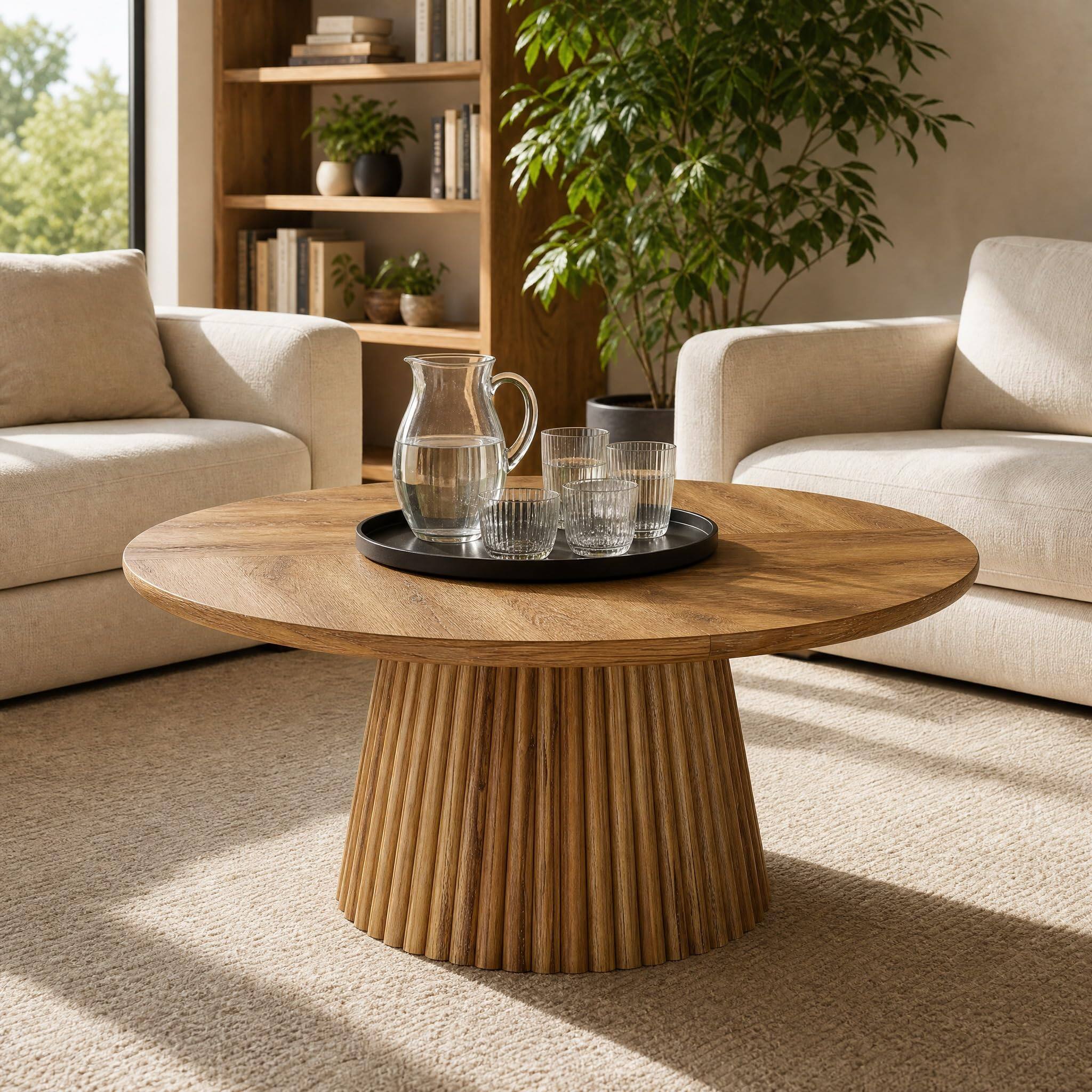 Alt View 1. Tribesigns - 47" Round Small Office Table with Thicken Tabletop for 4-6 - Brown.
