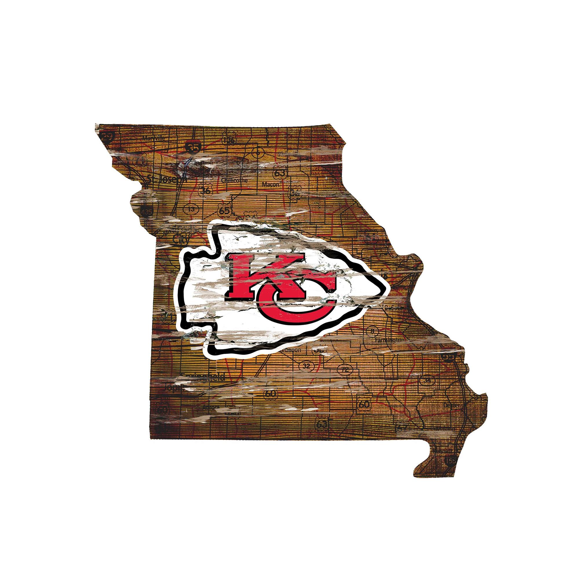Kansas City Chiefs 23.5" x 23.5" Distressed State with Logo Sign