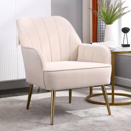 Ecooso - Modern Mid Century Chair velvet Sherpa Armchair for Living Room Bedroom Office Easy Assemble - Beige