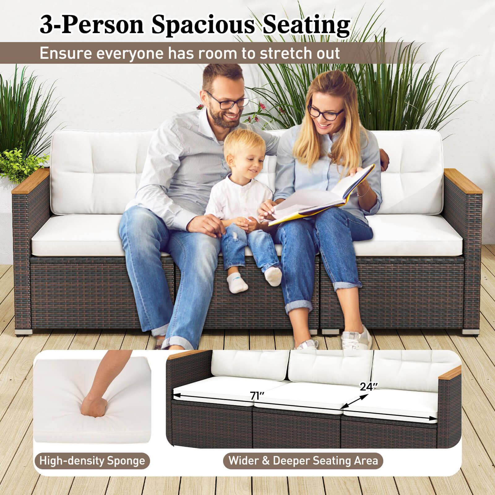 3-Person Spacious Seating  
Ensure everyone has room to stretch out  

71"  
24"  

High-density Sponge  
Wider & Deeper Seating Area
