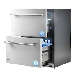 VEVOR - Drawer Refrigerator with Freezer, 24 in Undercounter Fridge Freezer Combo, Beverage Cooler with 304 Stainless Steel - Black;Silver