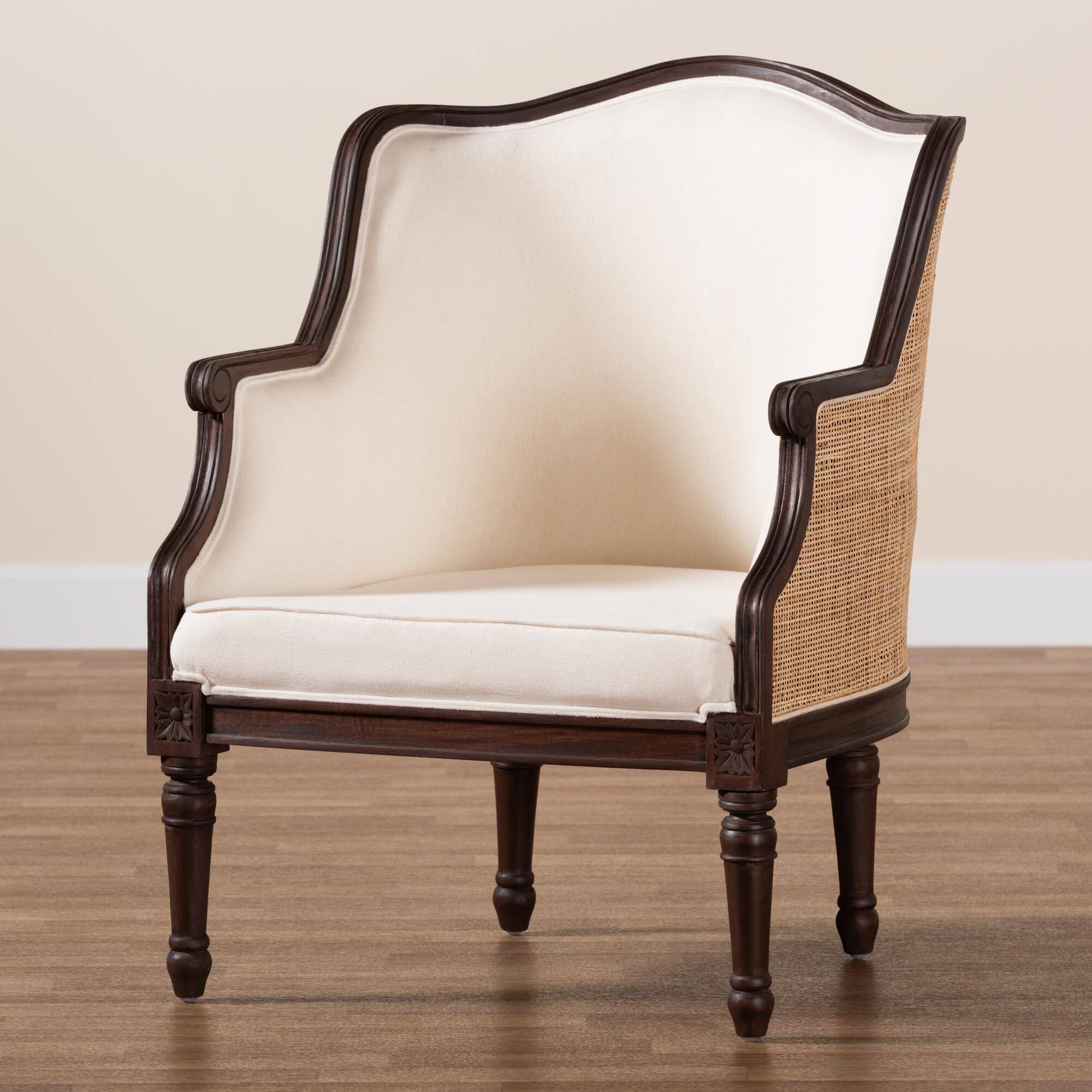 Alt View 5. bali & pari - Ornella Traditional French Fabric and Dark Finished Wood Accent Chair - Beige/Dark Brown.