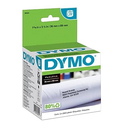 DYMO - LabelWriter 30321 Large Mailing Address Labels, 3-1/2" x 1-4/10", 260 Labels/Roll, 2 Rolls/Box (30321) - Black On White