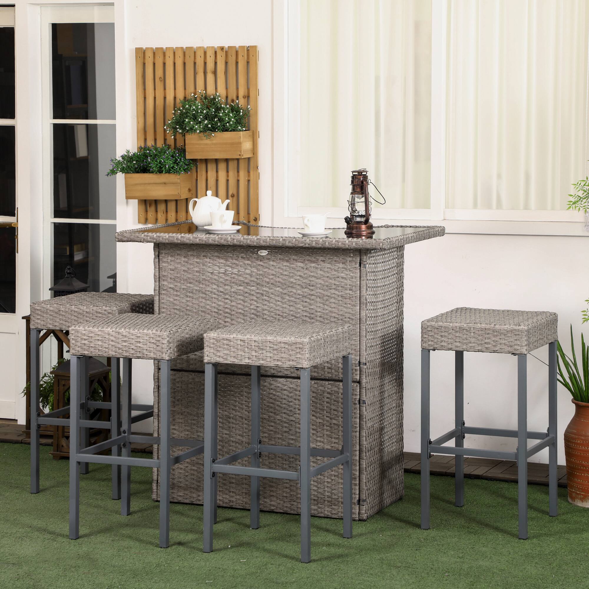 Alt View 1. Outsunny - Piece Rattan Wicker Bar Set, High Top Outdoor Table and Chairs, Bar Height Patio Set - Gray.