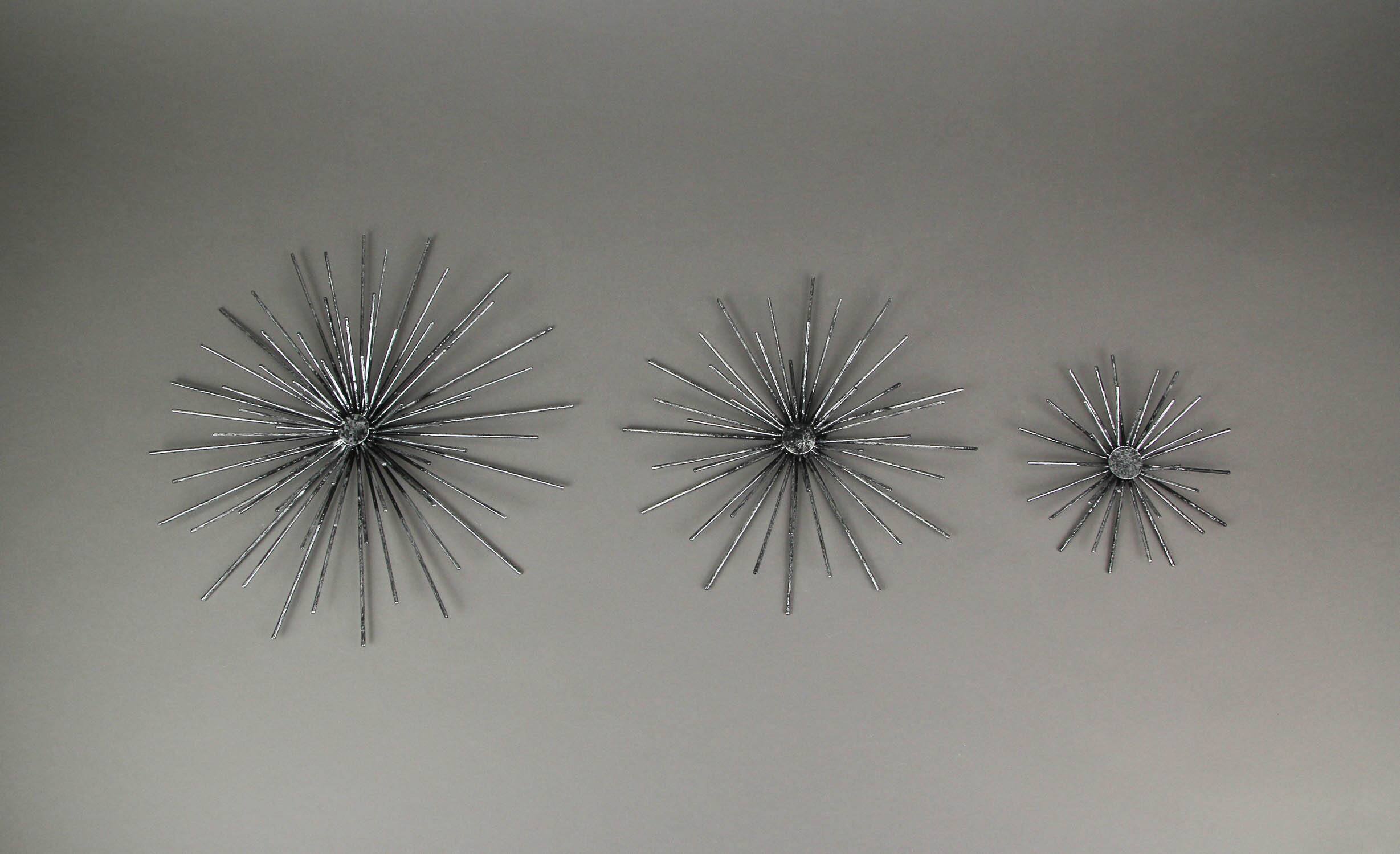 Alt View 2. Zeckos - Aged Silver Finish Mid-Century Modern Atomic Star Burst Wall Sculptures Set of 3 - Silver.