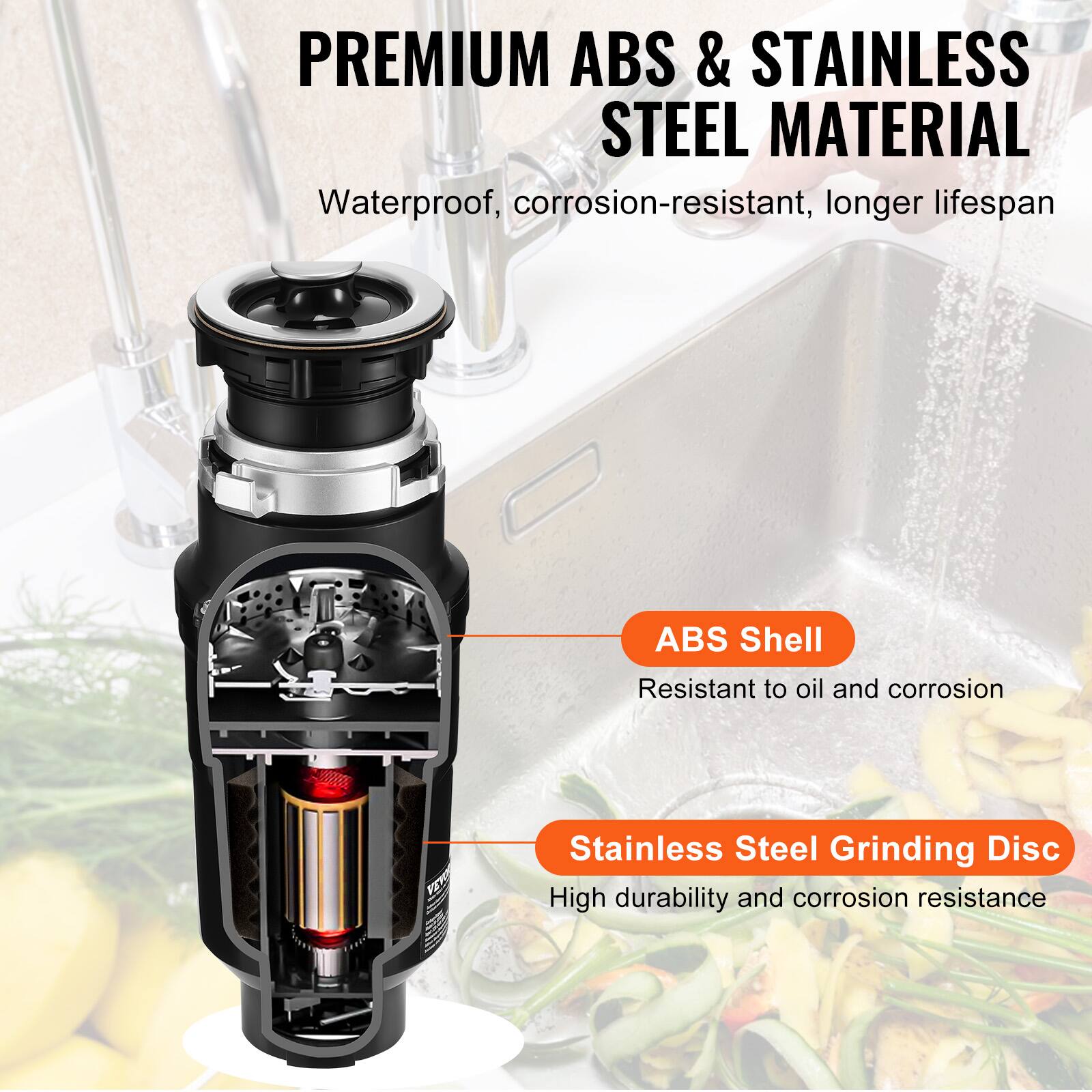 PREMIUM ABS & STAINLESS STEEL MATERIAL  
Waterproof, corrosion-resistant, longer lifespan  
ABS Shell  
Resistant to oil and corrosion  
Stainless Steel Grinding Disc  
High durability and corrosion resistance