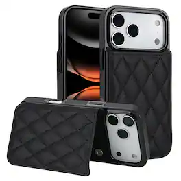 Dteck - Wallet Case for iPhone 17 Pro Max, RFID Blocking Double Magnetic Button PU Leather Card Holder ID Window Stand Cover - Black