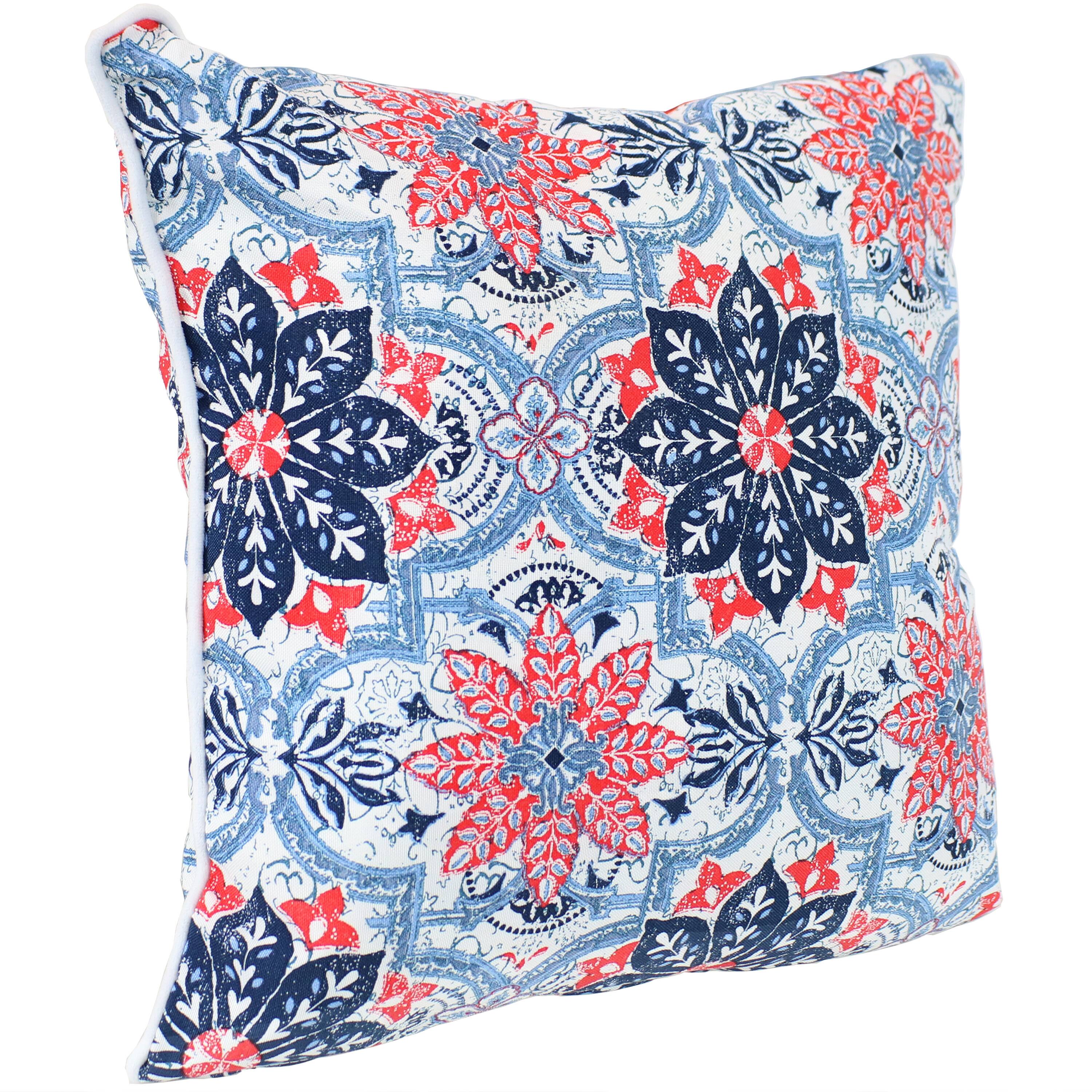 Alt View 6. Sunnydaze - Square Indoor and Outdoor Throw Pillow - 16 in - Blue and Red Floral.