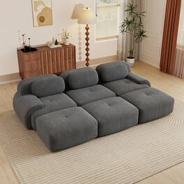 Aukfa - 3 Seats + 3 Ottoman Modular Corduroy Sectional Sofa - Ergonomic Support, Pet Friendly, Easy Assembly, Non-Slip Base - Gray