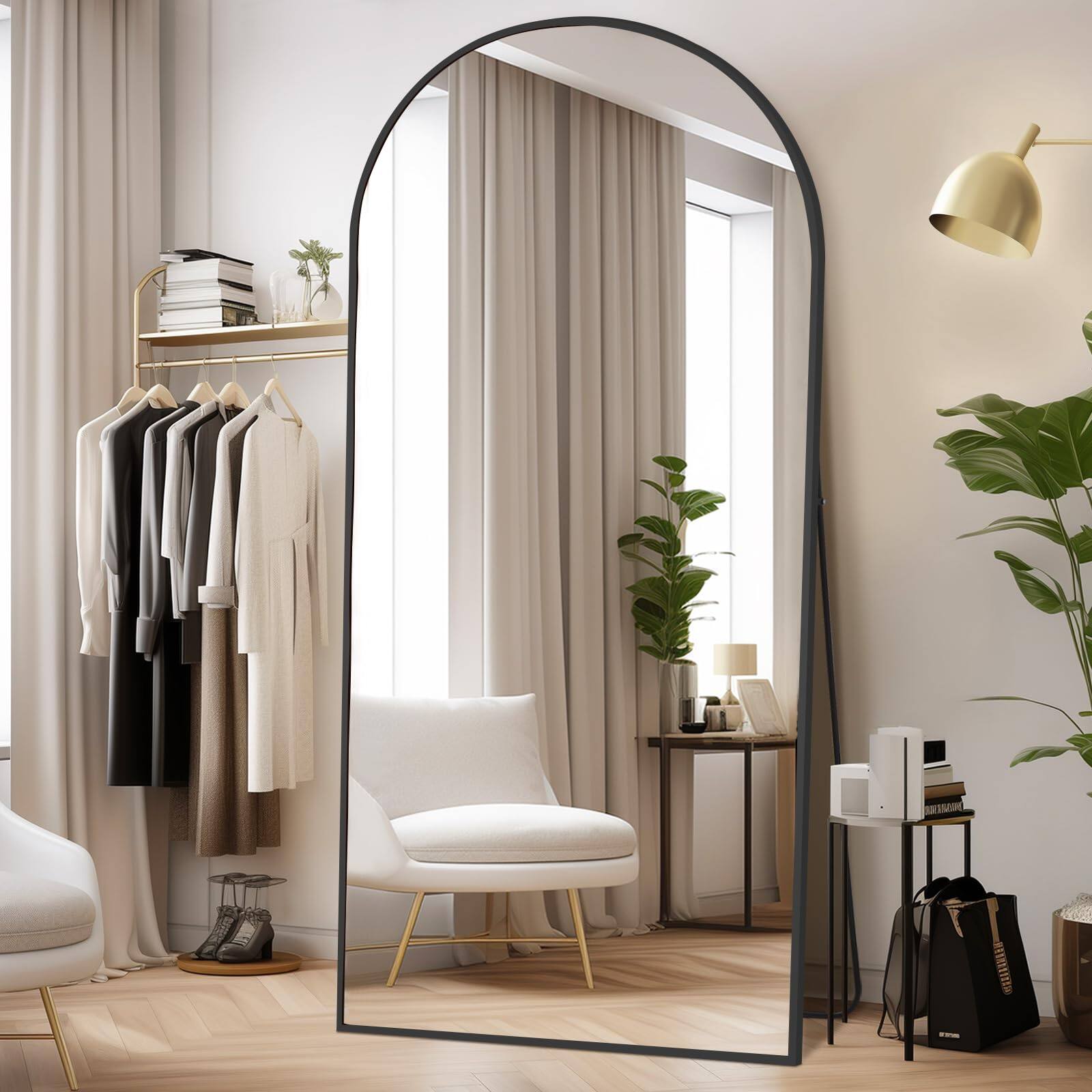 Alt View 1. Hanke - Large Mirror Full Length Arched With Stand Floor Free Standing For Bedroom Hanging Or Leaning Body - Black 56"L x 18"W.