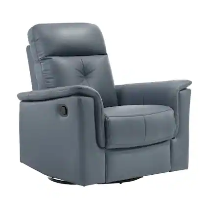 Front. Starlight Canyon Home - Blue Gray Leather Swivel Glider Recliner, Elegant Leather Recliner Chair - Blue Gray.