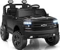 Front. FIRST RIDE ON - 24V 2 Seater Ride on Car for Kids, Licensed Chevrolet Silverado Electric Car with Remote Control, Bluetooth, LED Lights - Black.