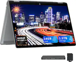 HP - OmniBook X Flip 14" 2K Touch-Screen 2-in-1 Laptop,AMD Ryzen AI 7 350,24GB LPDDR5X,2TB SSD+512GB Docking Station,Win 11 - Silver