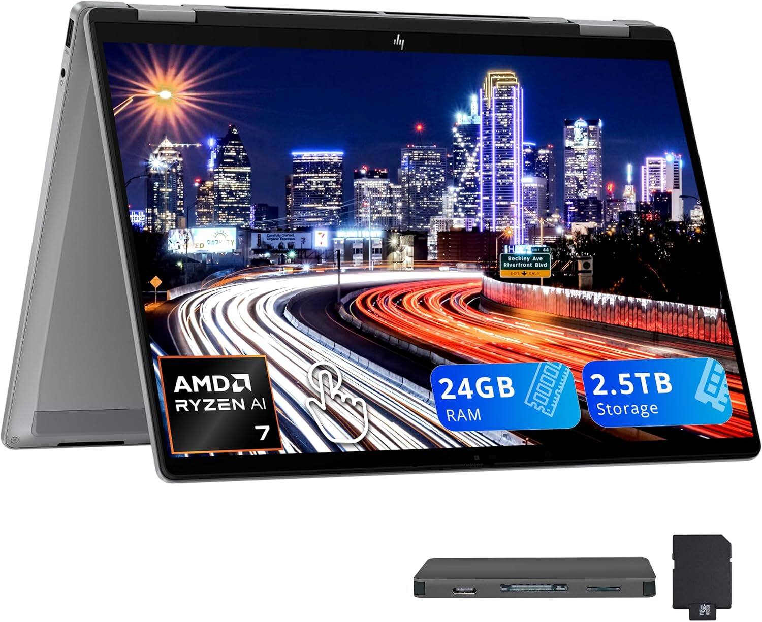 Sure, here is the corrected and grouped text from the image:

- AMD Ryzen AI 7
- 24GB RAM
- 2.5TB Storage
- Dockley Ave
- Rivertrent Blvd
- Becky Ave
- Riverfront Blvd