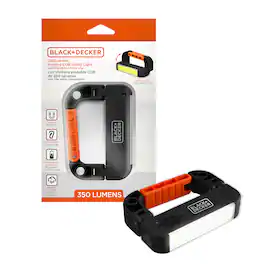 Black+Decker - Folding Clip on Light, Rechargeable COB LED Work Light W/ Carabiner Clip, 350 Lumens - Black