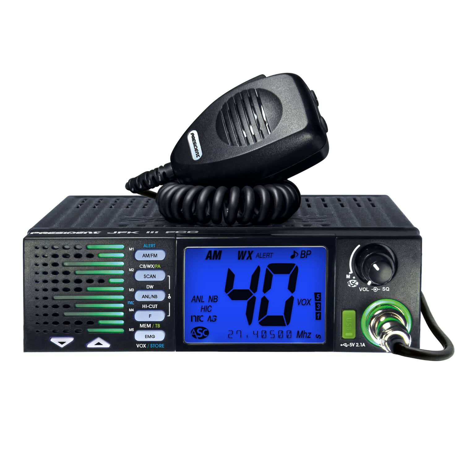 PRESIDENT CAT A T PE ... ALENT M AM FM AM WX ALERT BP C&/WX/PA M SCAN DW MA N - MLM ANUNS HI-CUT > 1B a ANL nrc HIC AG NB + VOX 3 5 1 A +M ASC 27.40500 Mhz S VOX STORE M S VOL USI SV 2. 2.1A SQ