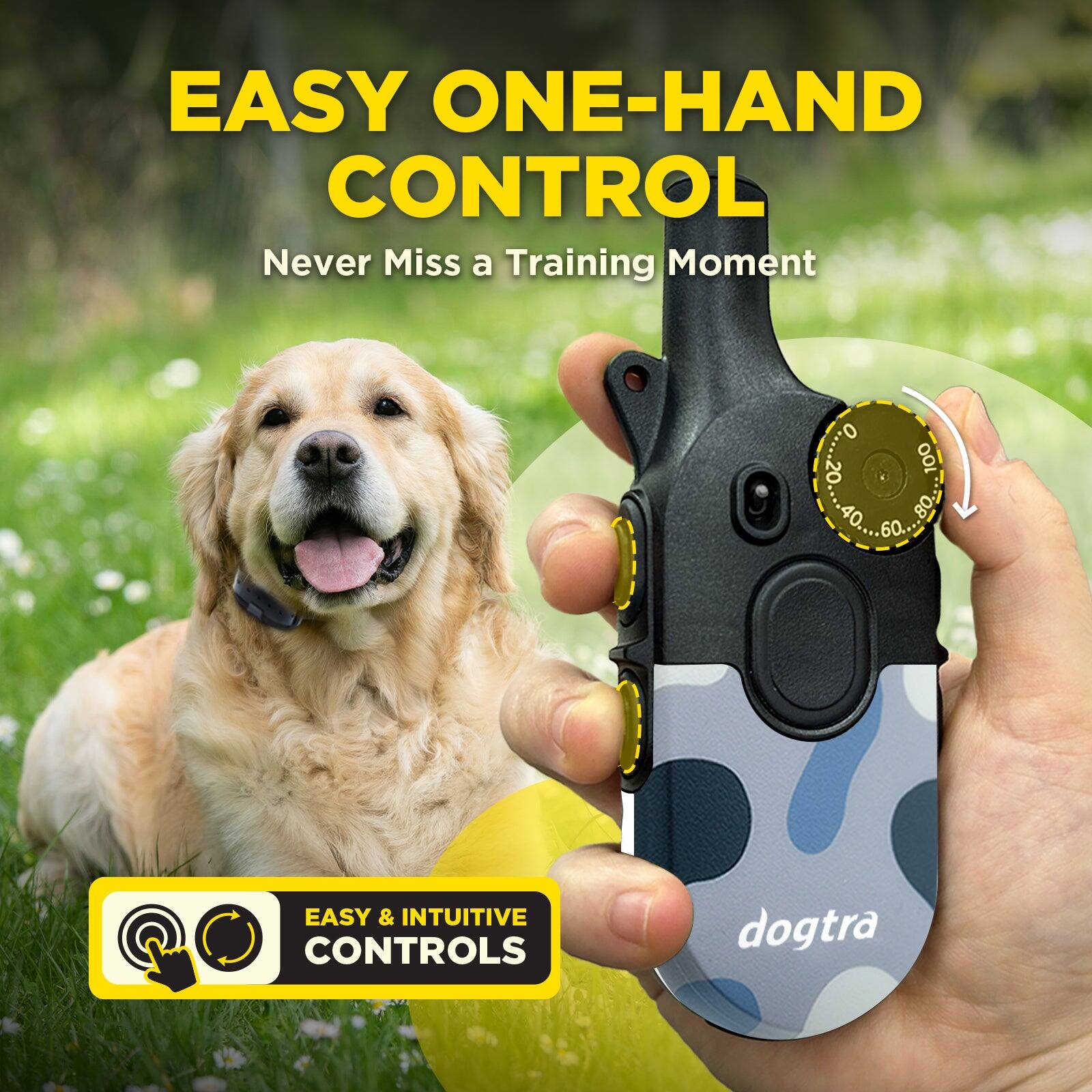 EASY ONE-HAND CONTROL  
Never Miss a Training Moment  

0 20 100 60 80  

EASY & INTUITIVE CONTROLS  
dogtra