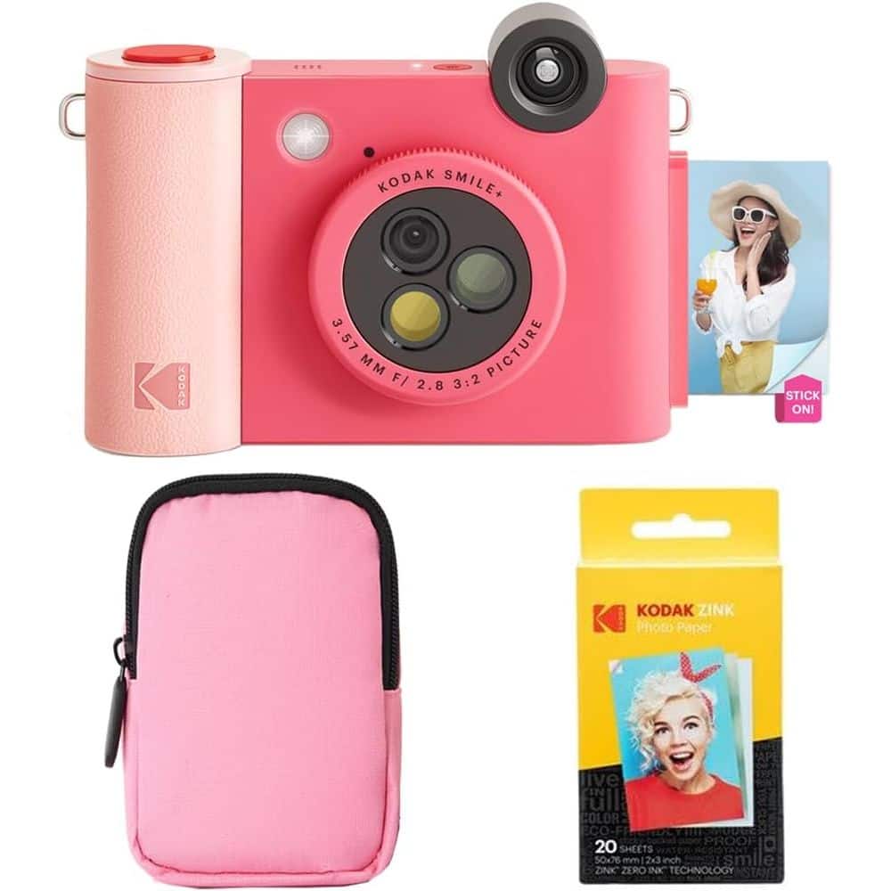 Kodak - Smile+ 2-in-1 Instant Camera & Bluetooth Printer Starter Bundle w/ Soft Case - Fuchsia