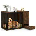 Front. Gymax - Gymax 47 5''Dog Crate End Table w/ Hidden Bowls & Storage Chew-Resistant Metal Frame.