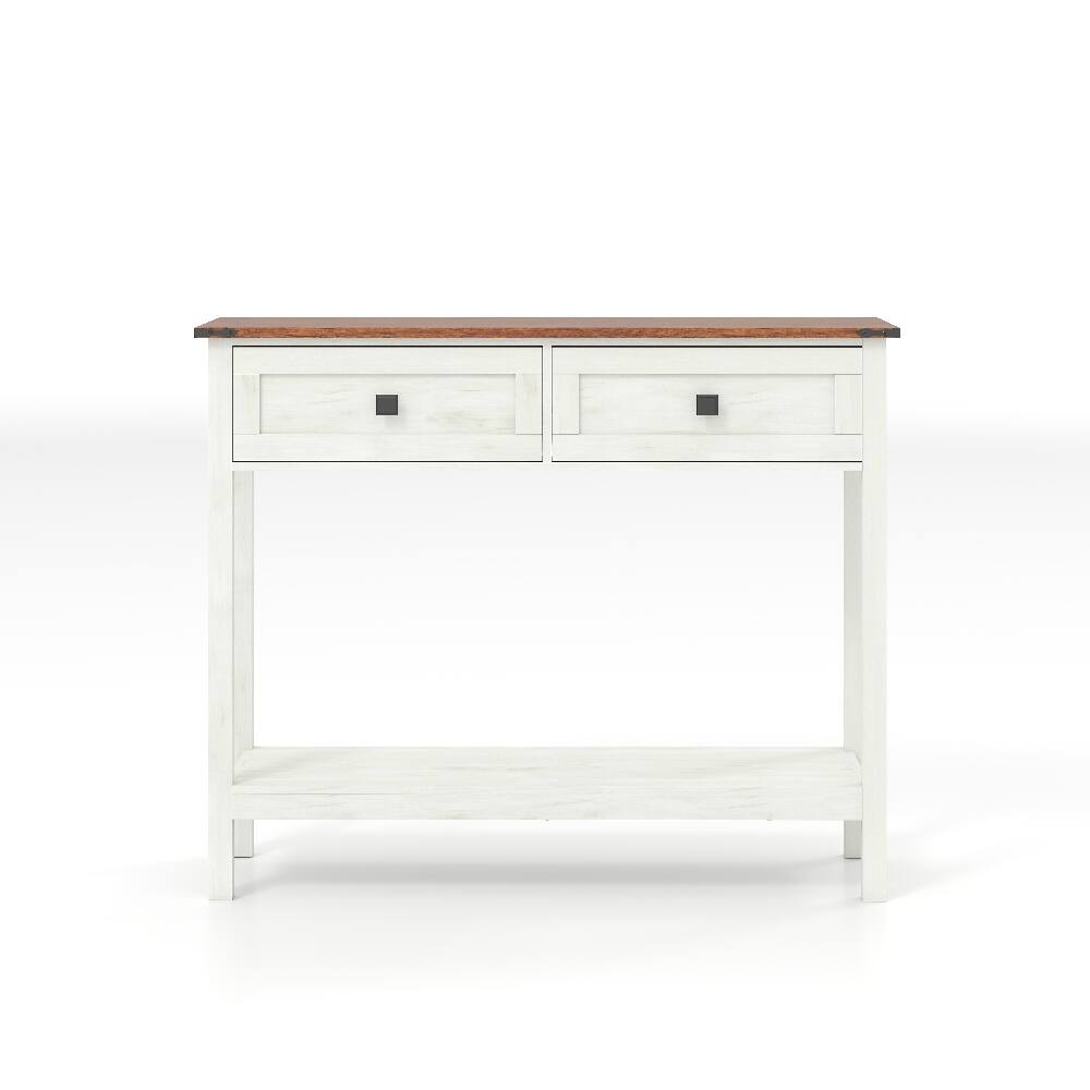 Alt View 6. Loheer - Loheer Farmhouse Console Table with Drawers Antique White Entryway Table Rustic Sofa Table - Antique White.